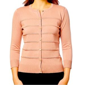 Melissa Paige Pointelle Knit CashmereBlush Sweater Cardigan Lrg Petite NWT